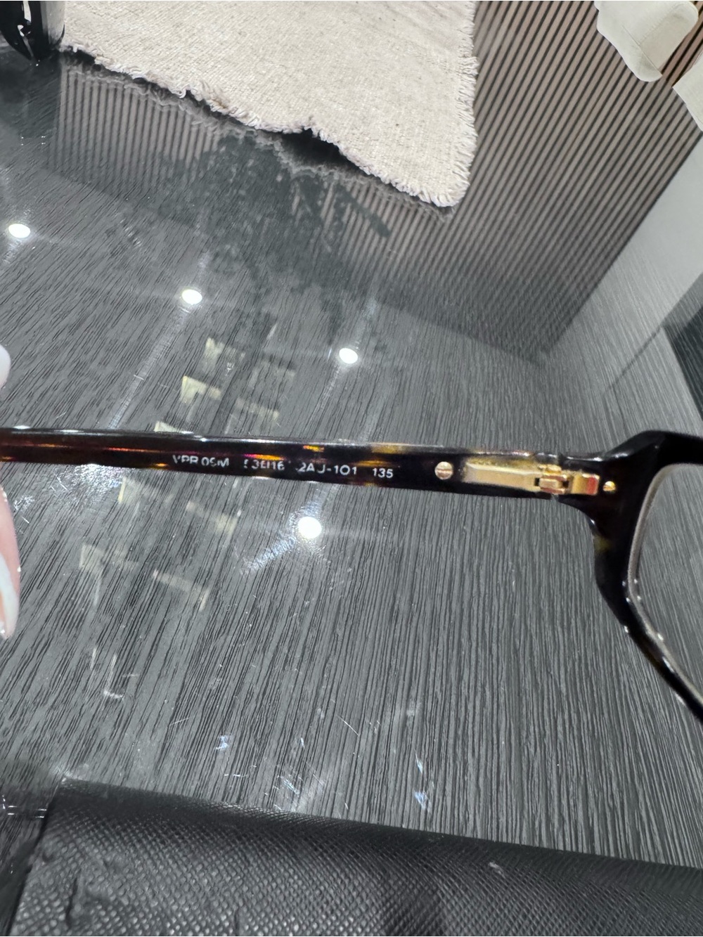 Prada Brown Tortoiseshell Rectangular Women's Glasses with Gold Accents - Picture 8 of 11